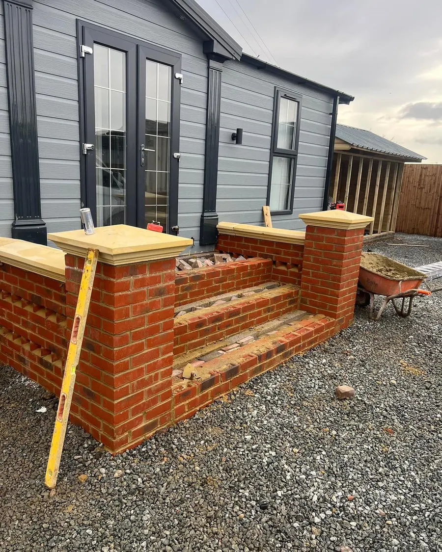Garden room with brick steps