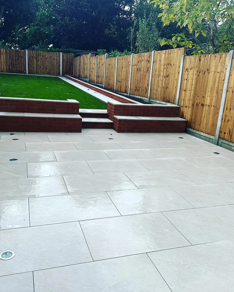 Porcelain patio and new close board fence